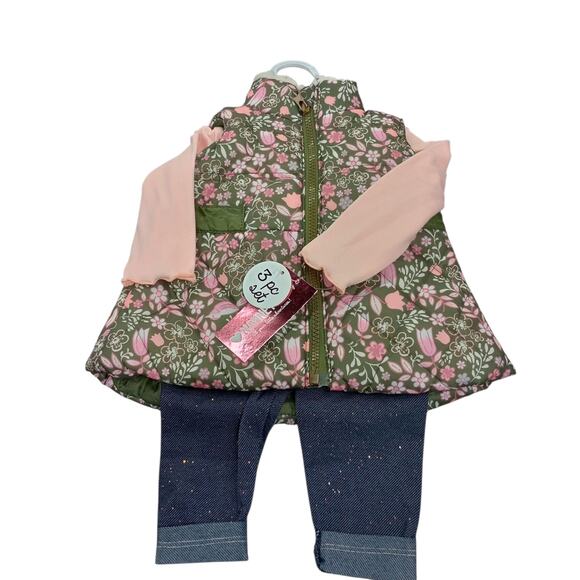 Nannette Baby 3 pc. Puffer Jacket LS Shirt Jeggings Outfit Size 6-9 month NWT - Picture 2 of 7